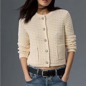 NWOT Anthropologie Cream Open-Weave Knit Cardigan